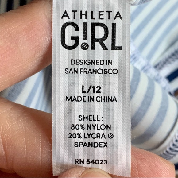 ATHLETA GIRL Overlap Rash Guard Swim Top Navy Striped Sleeveless Size Large (12) - Picture 3 of 13